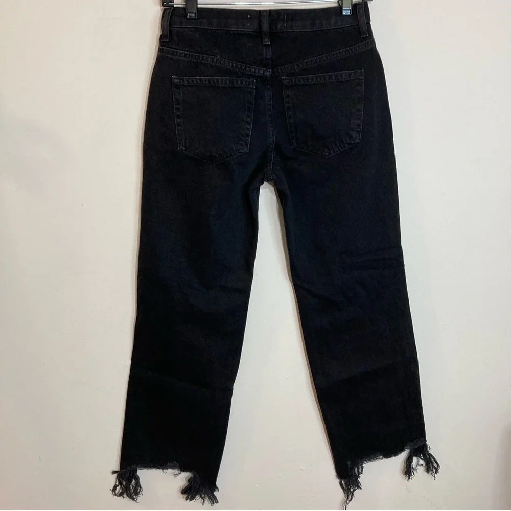 Free People Maggie Mid Rise Straight Leg Black Distressed Jeans